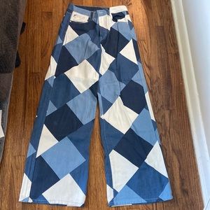 Never worn Shein EZwear argyle high waist wide leg jeans